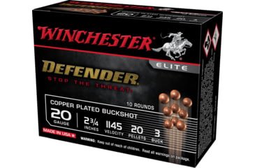 Opplanet winchester defender 20 gauge 2 3 4in 20 pellets centerfire shotgun buckshot ammo 10 round sb203pd main.jpg