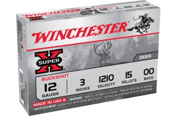 Opplanet winchester super x shotshell 12 gauge 15 pellets 3in centerfire shotgun buckshot ammo 5 rounds xb12300 main.jpg