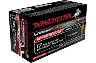 Opplanet winchester varmint hv 17 winchester super magnum 20 grain polymer tip rimfire ammo 50 rounds s17w20 main.jpg