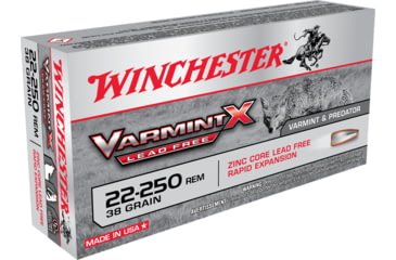 Opplanet winchester varmint x rifle lead free 22 250 remington 38 grain zink core hollow point centerfire rifle ammo 20 rounds x22250plf main.jpg