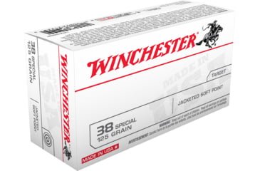 Opplanet winchester winchester 38 special 125 grain jacketed flat point brass cased centerfire pistol ammo 50 rounds usa38sp main.jpg